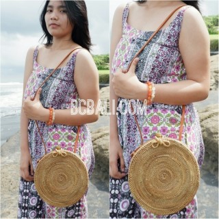 circle bag ata grass hand woven flower strap handmade